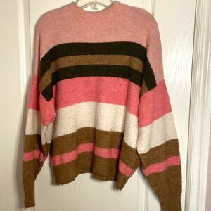 H&M Women's Wool Blend Sweater Pink Brown Color Block Loose Fit Baggy Size L